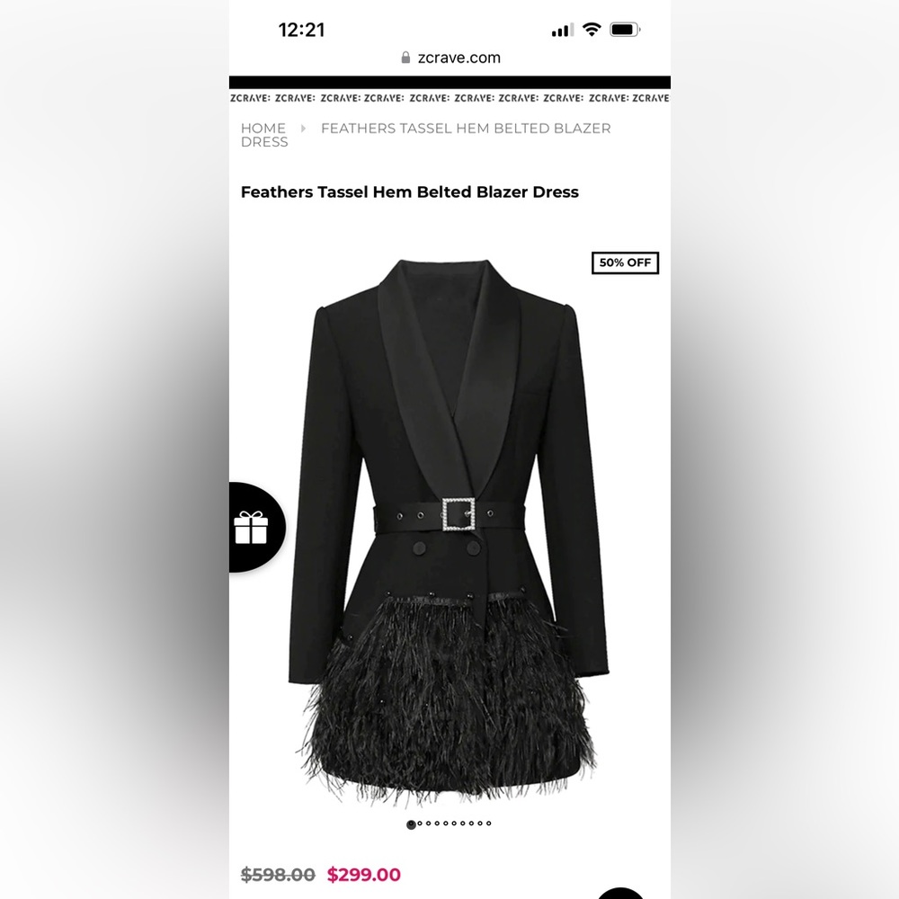 ZKrave Feathers Tassel Hem Belted Blazer Dress - NWT